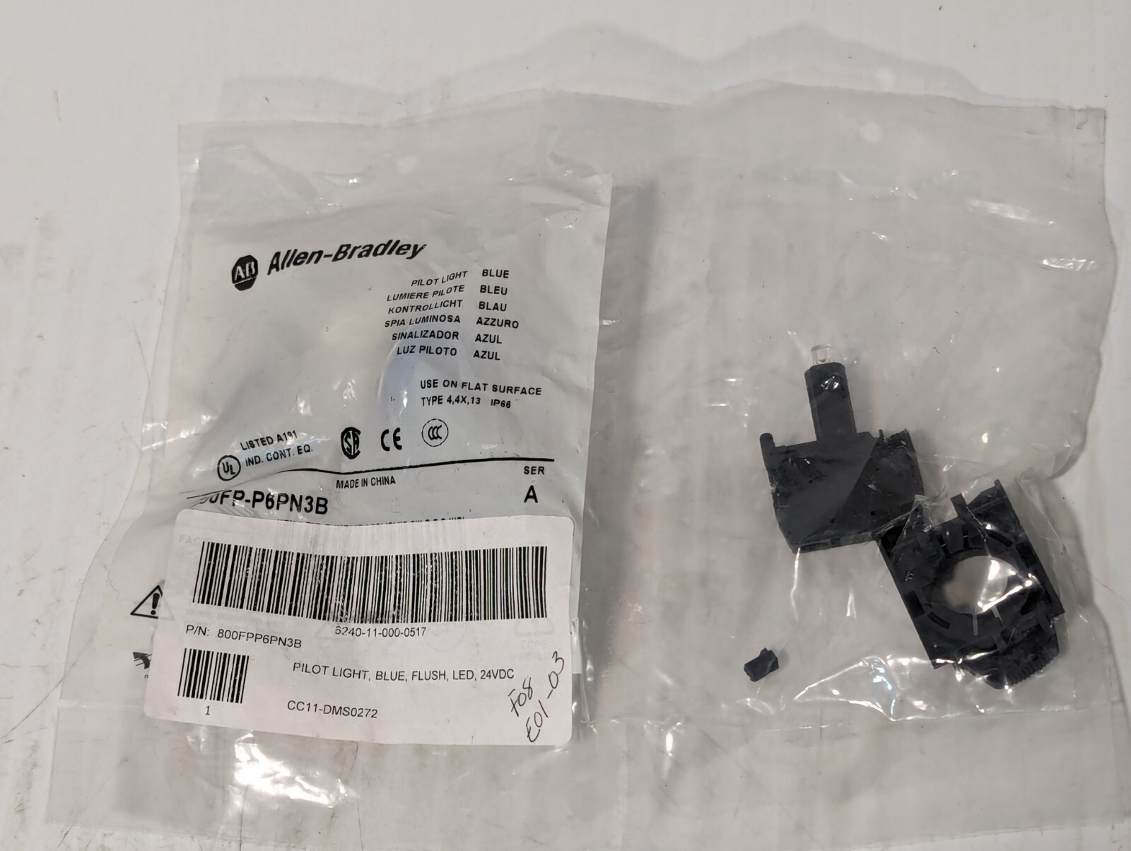 Allen-Bradley 800FPP6PN3B Blue LED Pilot Light, 24VDC