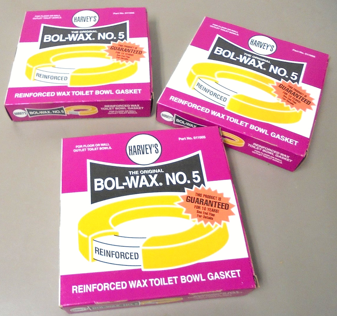 Lot of 3 Harvey’s BOL-WAX No. 5 Toilet Bowl Wax Ring Gaskets Reinforced