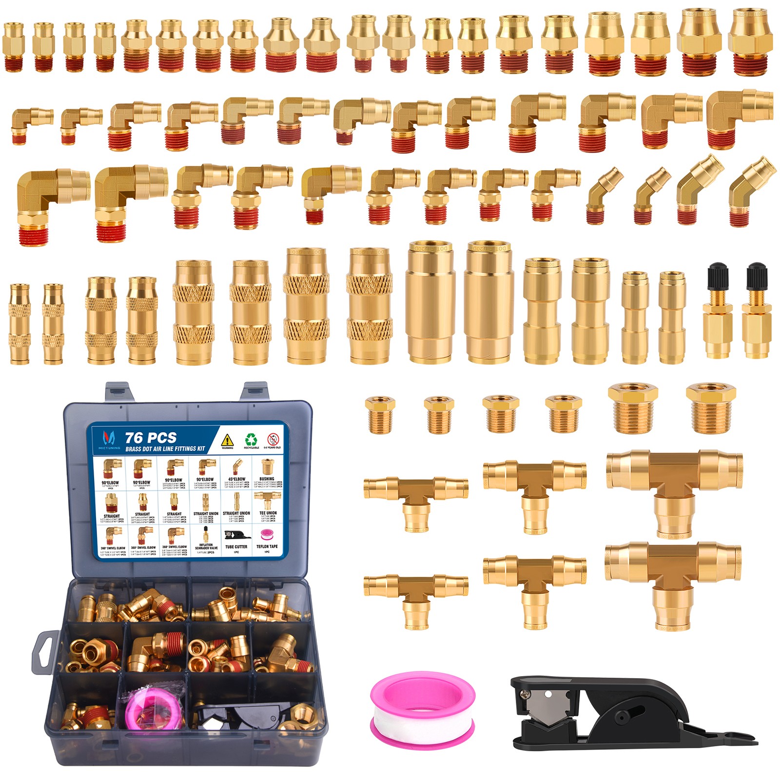 76 PCS Brass DOT Air Line Fittings Kit Upgrade Semi Truck & Trailer Brake System